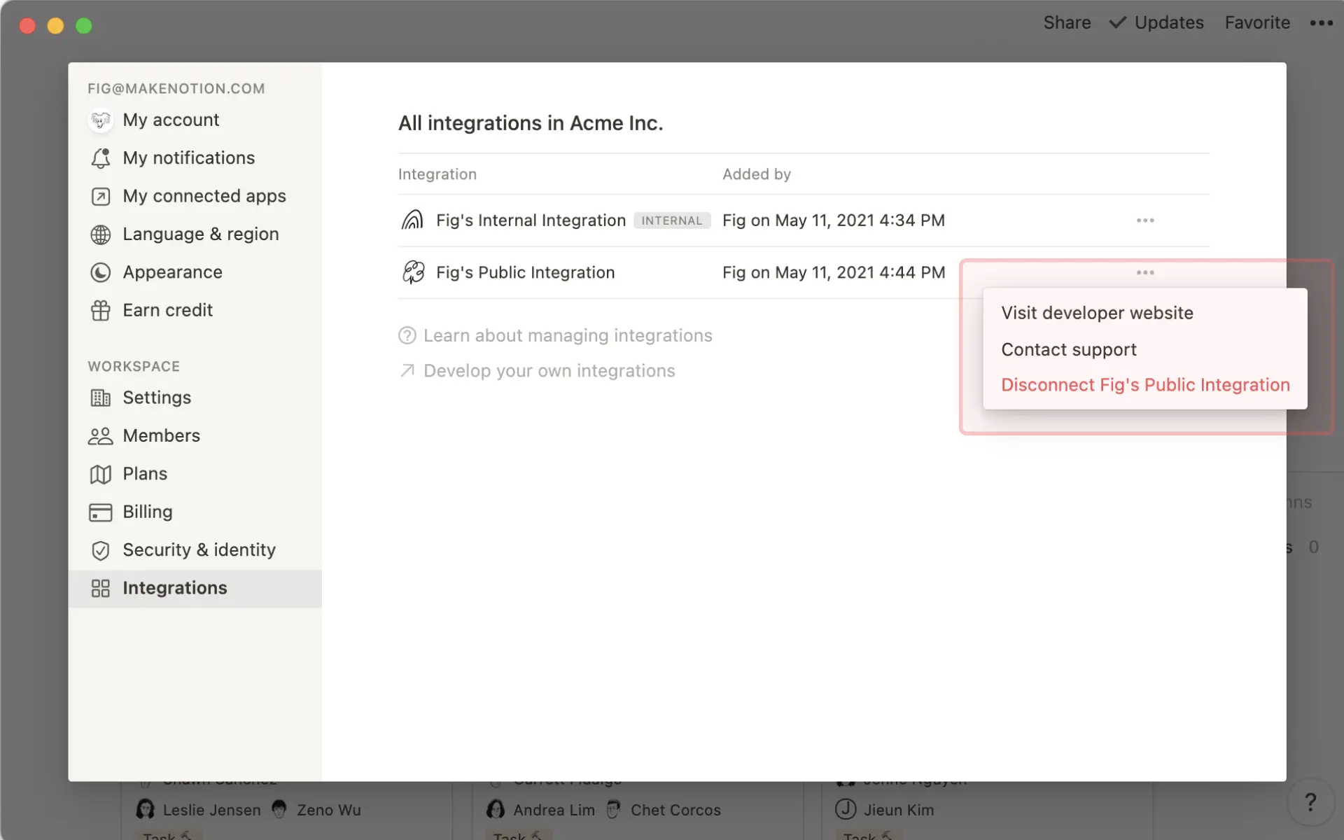 Add & manage connections - public connection menu