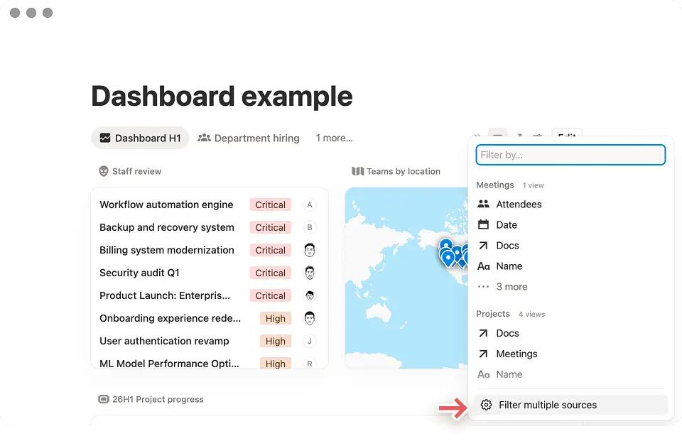 hc : global dashboard-visning med filtre