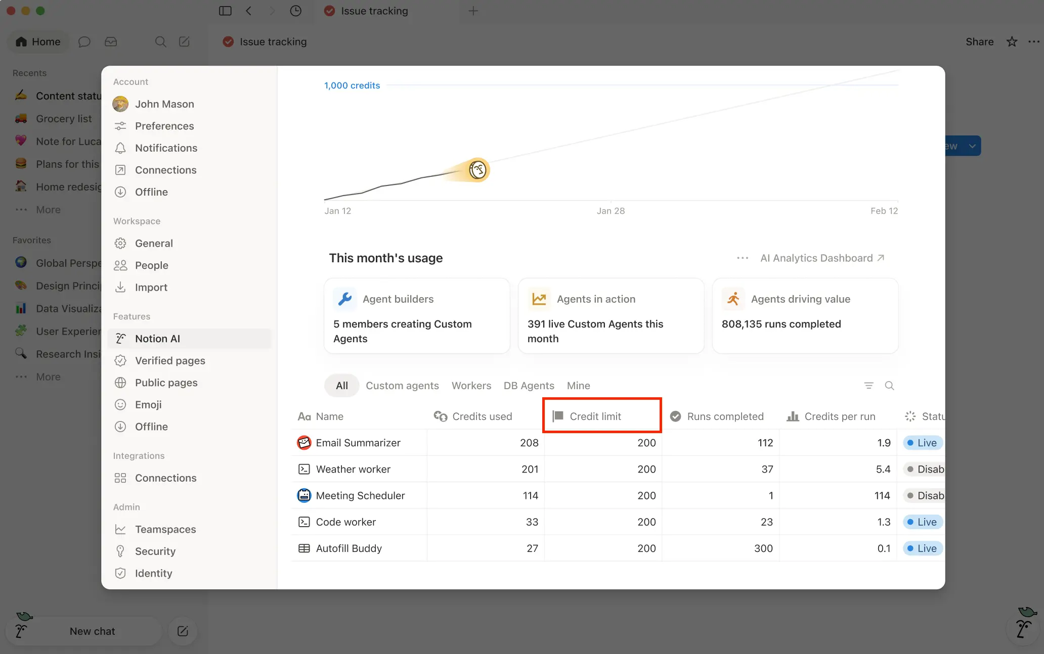 Open any agent from the “Credit limits” column in your dashboard to set a specific limit.