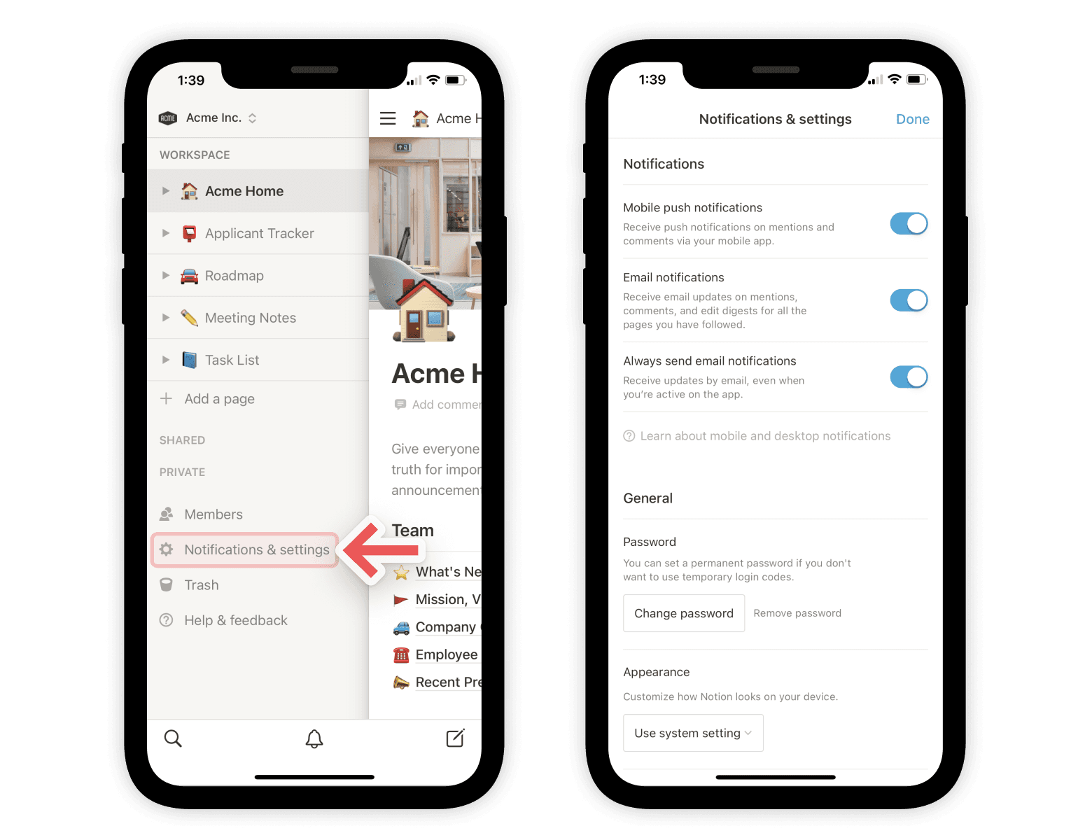 Configuración de las notificaciones - móvil