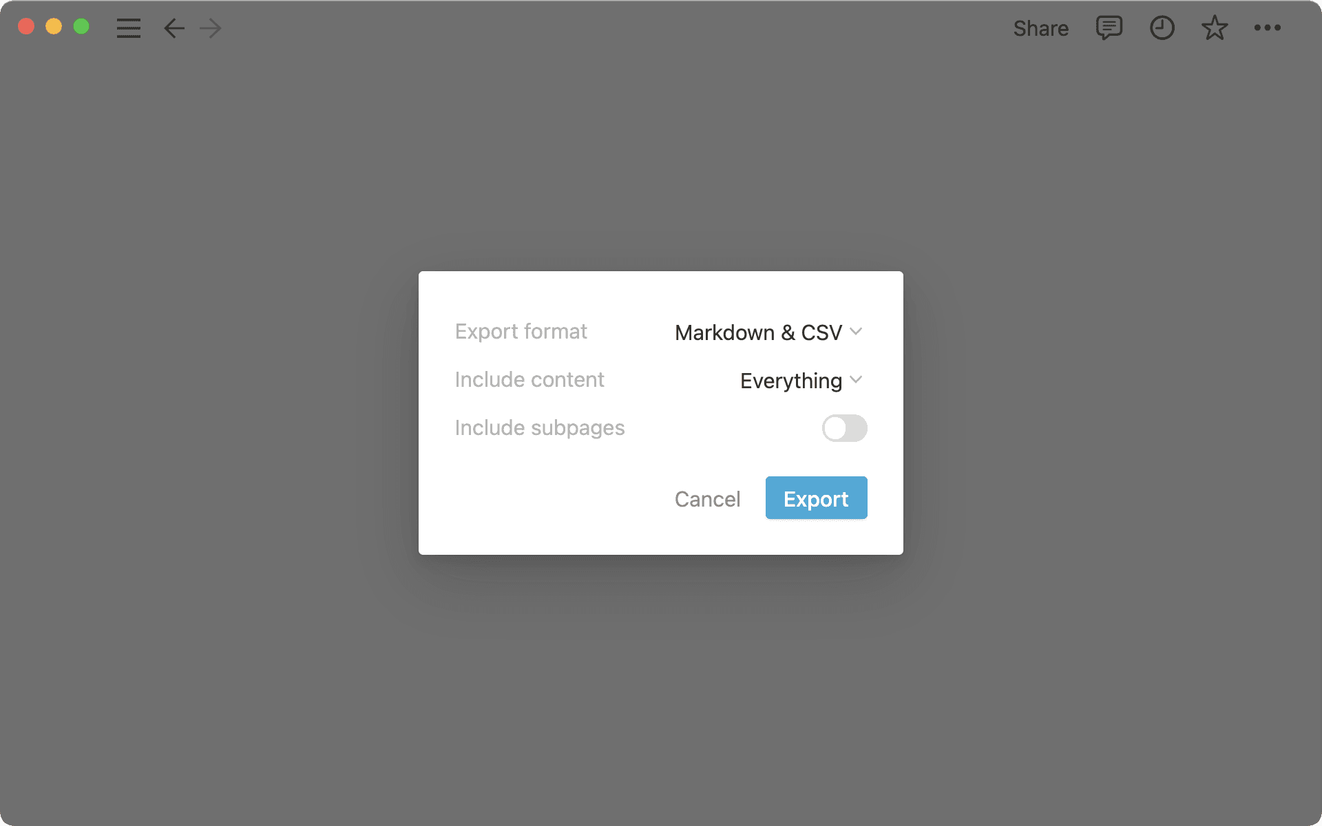 تصدير بتنسيق CSV وMarkdown