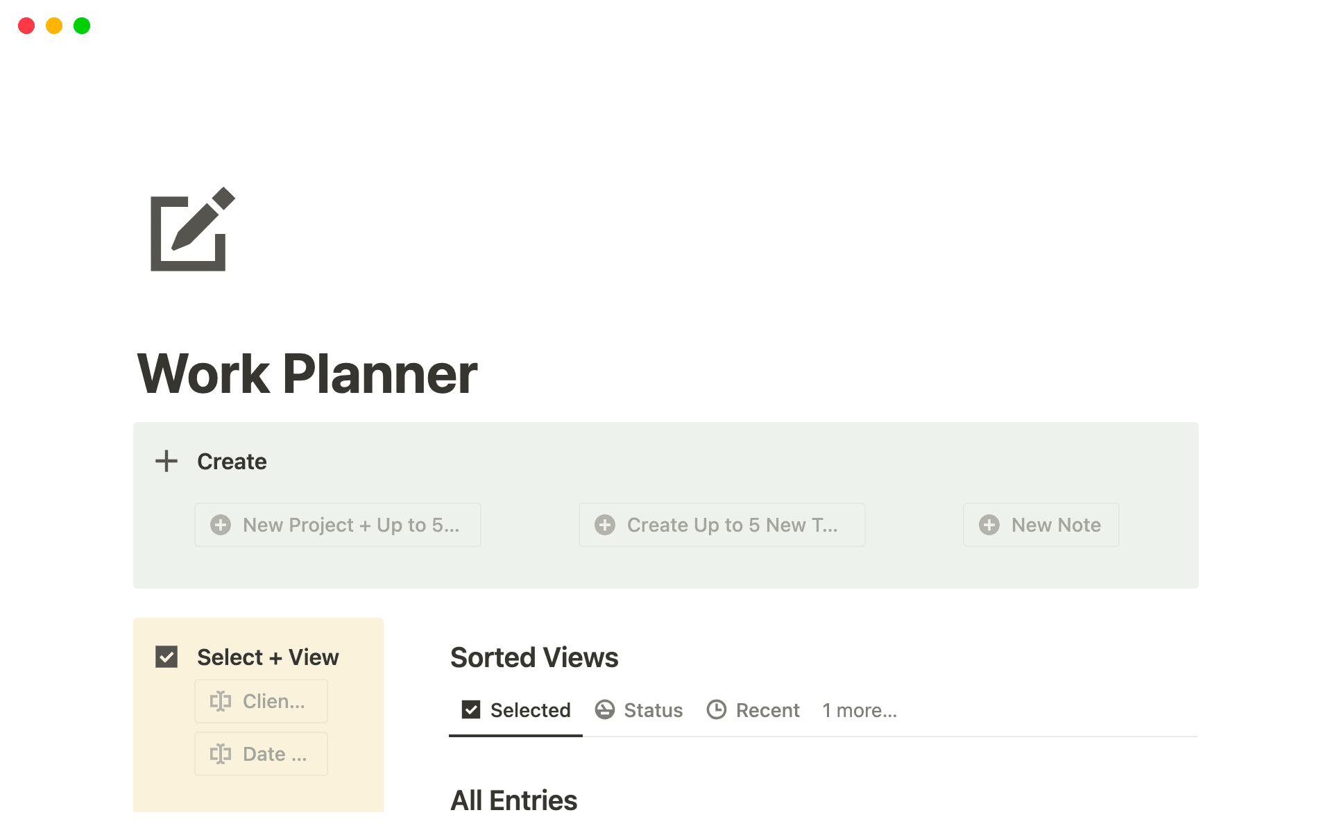 one page work planner template